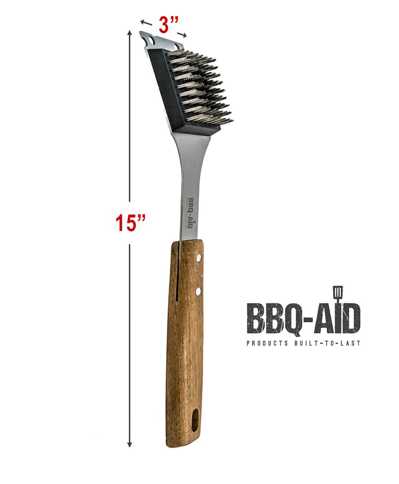  [AUSTRALIA] - BBQ-Aid Barbecue Grill Brush and Scraper – Extended, Large Wooden Handle and Stainless Steel Bristles – Safe, No Scratch Cleaning - Best for Any Grill: Char Broil & Ceramic – Easy Replaceable Head