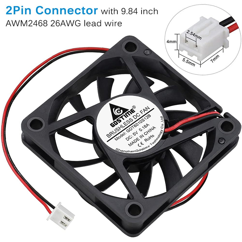  [AUSTRALIA] - GDSTIME 60mm Fan, 5Volt Fan, 60x60x10mm 0.18A Brushless DC Cooling Fan