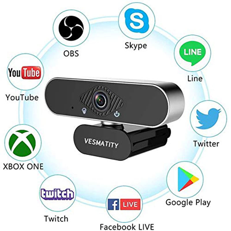  [AUSTRALIA] - Webcam with Microphone VESMATITY 1080P HD USB Computer Cameras with Microphone for Desktop Compatible Skype Zoom YouTube Windows/Mac OS for Live Streaming Recording Gaming