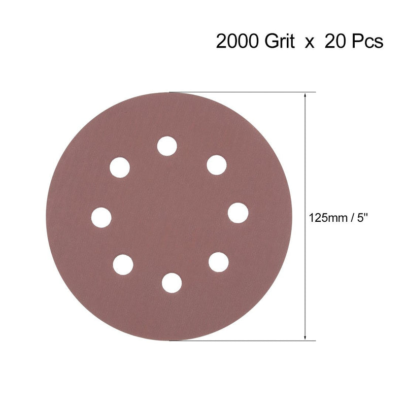  [AUSTRALIA] - uxcell 20Pcs 5 Inch 8 Hole Hook and Loop Sanding Disc 2000 Grit Flocking Sandpaper Random Orbital Sander Paper