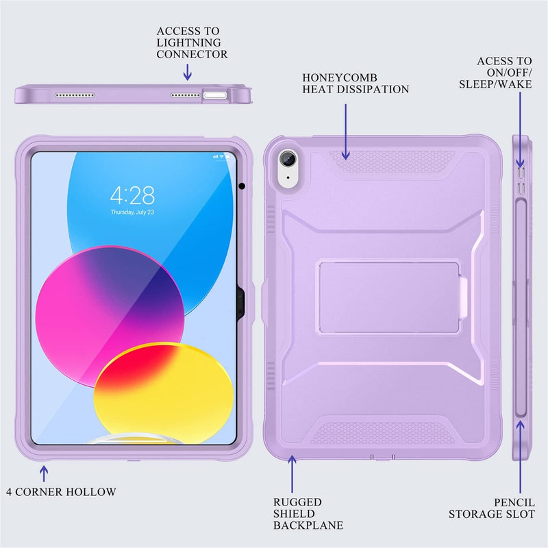  [AUSTRALIA] - Supveco Case for iPad 10th Generation (10.9'', 2022 Released), Dual Layer Full Body Protection Cases with Built-in Screen Protector Drop-Proof Cover for iPad 10.9 Inch - Light Purple