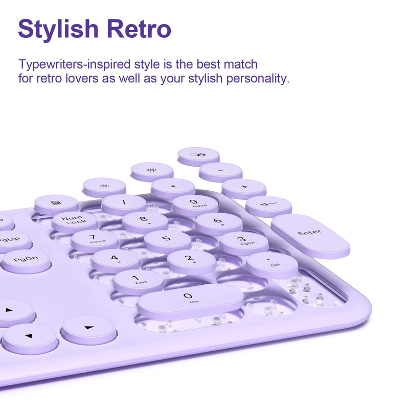  [AUSTRALIA] - Mobifice Cute Keyboard and Mouse Wireless for PC Computer/Laptop/Windows/Mac/Tablets/Apple iPad, Ultra-Thin 2.4GHz USB Cordless Full-Sized Silent Retro Computer Keyboard Mouse Combo (Purple) Lavender-Purple