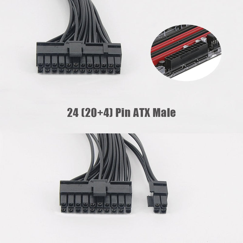  [AUSTRALIA] - Dual PSU Cable Adapter, Dual Power Supply Extension Cable Splitter Synchronizer 24 pin to 24(20+4) pin Male to Female for Computer ATX Motherboard 18AWG/1FT 1 Pack