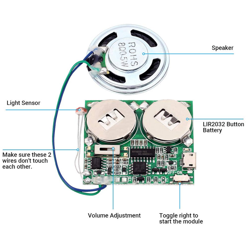  [AUSTRALIA] - Icstation DIY Light Sensor Sound Module Micro USB Music Player for Talking Greeting Card Creative Gifts 8M Memory w/Speaker 8M Light Sensor