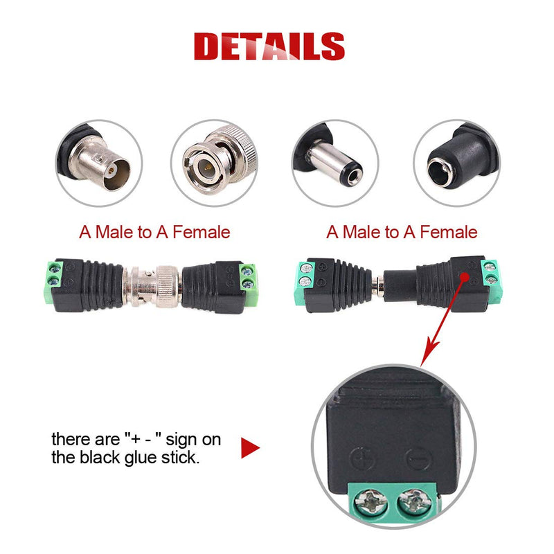  [AUSTRALIA] - Hilitchi 40 Pcs (10 Pairs x Male + 10 Pairs x Female) 5.5mm x 2.1mm Female Male DC Power Connector, BNC Male Balun Connector for Led Strip CCTV Security Camera Cable Wire Ends Plug Barrel Adapter