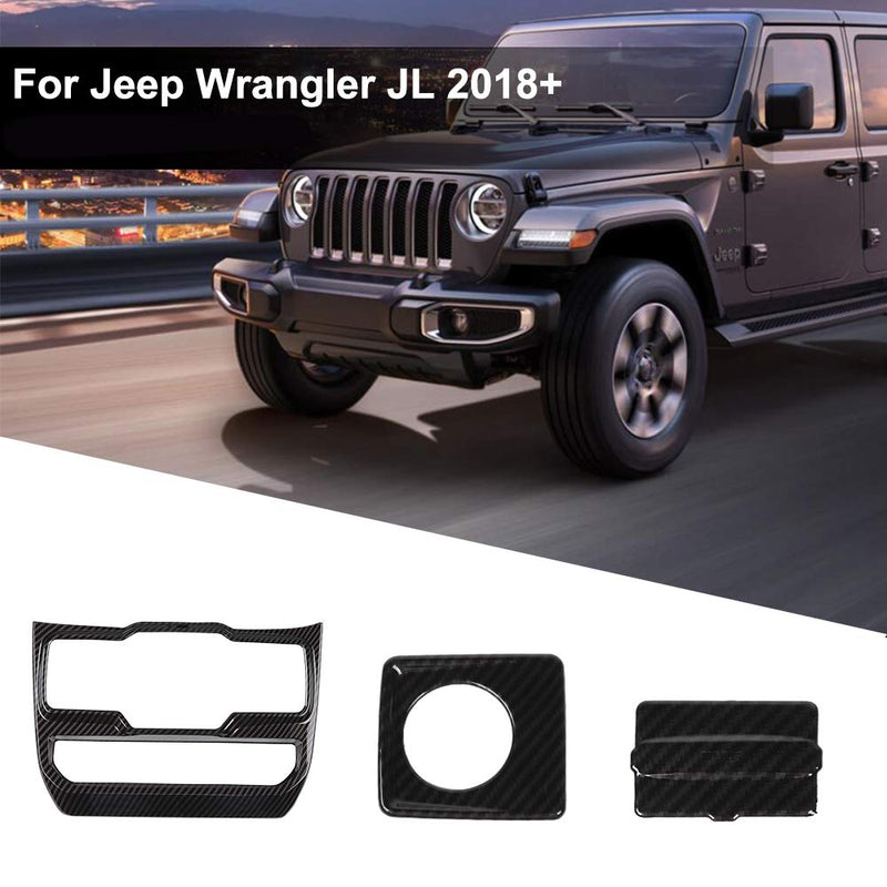 JeCar Interior Decoration Trim Kit, Cigarette Lighter/USB Port& Window Control Panel Trim Cover for 2018-2021 Jeep Wrangler JL JLU, Carbon Fiber Texture Black - LeoForward Australia