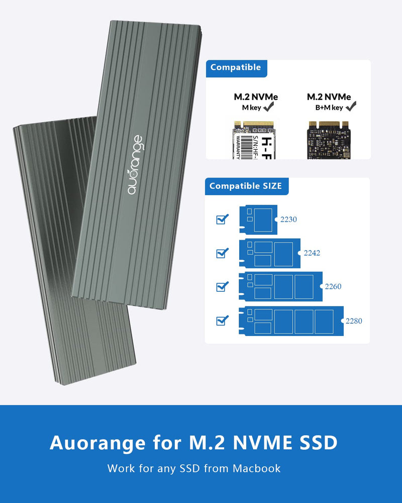  [AUSTRALIA] - Auorange External Solid State Drives M.2 NVME SSD Enclosure Adapter, USB 3.1 Gen 2 (10 Gbps) to NVME SATA Solid State Drive External Enclosure (Fits NVMe PCIe 2230/2242/2260/2280)