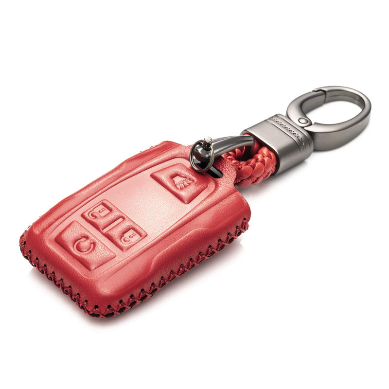  [AUSTRALIA] - Vitodeco Genuine Leather Smart Key Keyless Remote Entry Fob Case Cover with Key Chain for 2019 GMC Sierra, Canyon, 2019 Chevy Silverado 1500, Tahoe, Colorado, Suburban (4-Button, Red) 4-Button