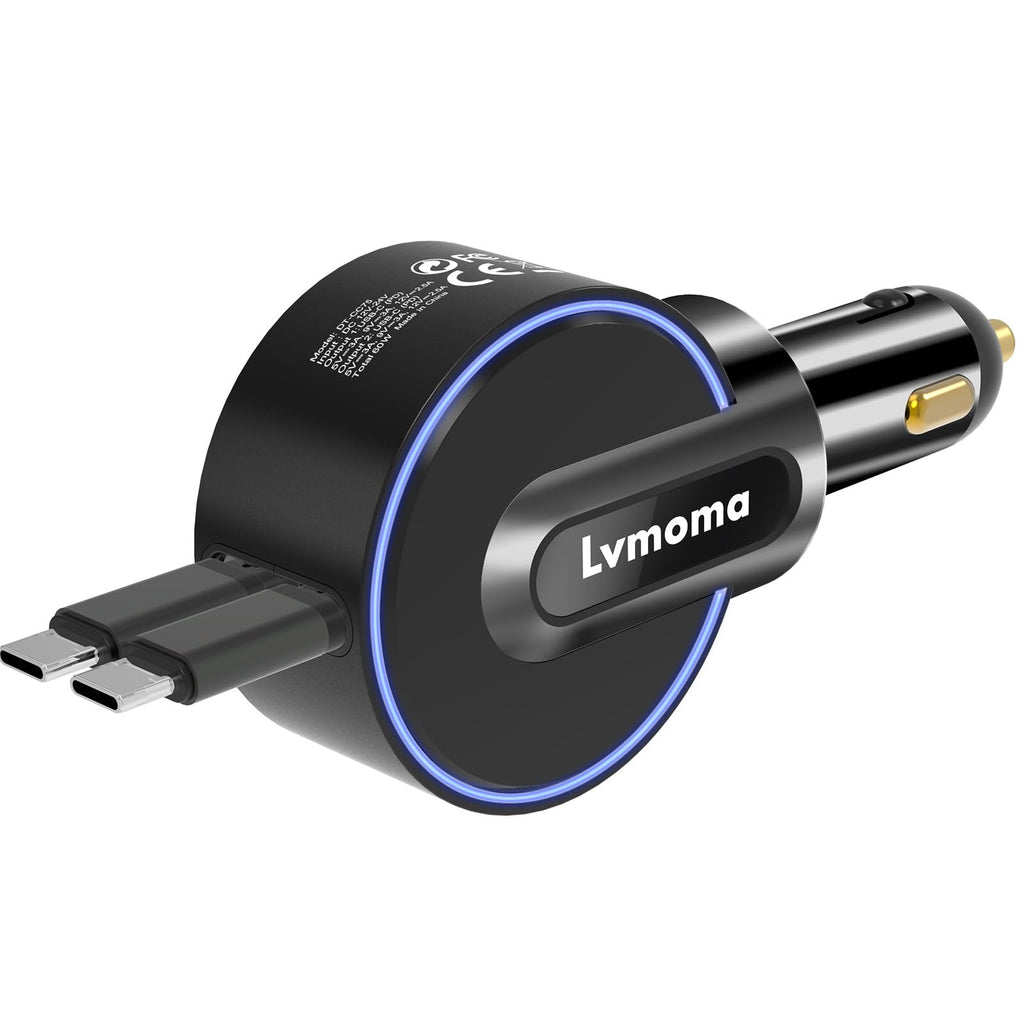  [AUSTRALIA] - 60W USB C Car Charger, Lvmoma 30W+30W Dual PD Ports Super Fast Charging Cigarette Lighter Adapter with 2.3ft Extensible Cables Compatible with Samsung Galaxy S22 S21 Note 20 Pixel