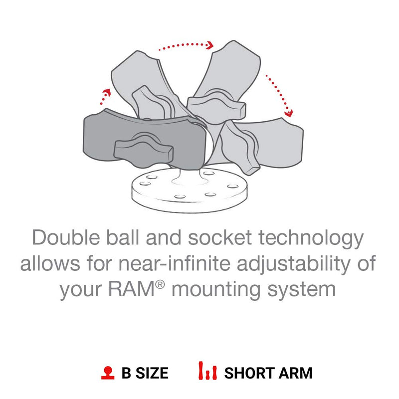 RAM Mounts RAP-B-201U-A Composite Double Socket Arm - Short Arm Compatible with B Size 1" Ball Components - LeoForward Australia