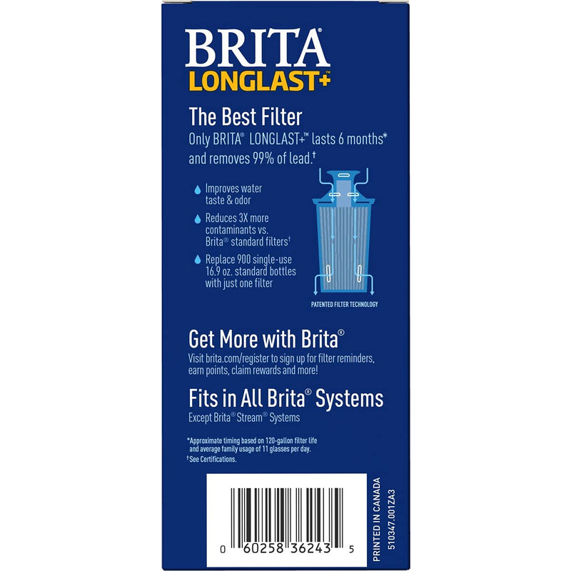 Brita Longlast+ Water Filter, Longlast+ Replacement Filters for Pitcher and Dispensers, Reduces Lead, BPA Free, 1 Count (Package May Vary) - LeoForward Australia