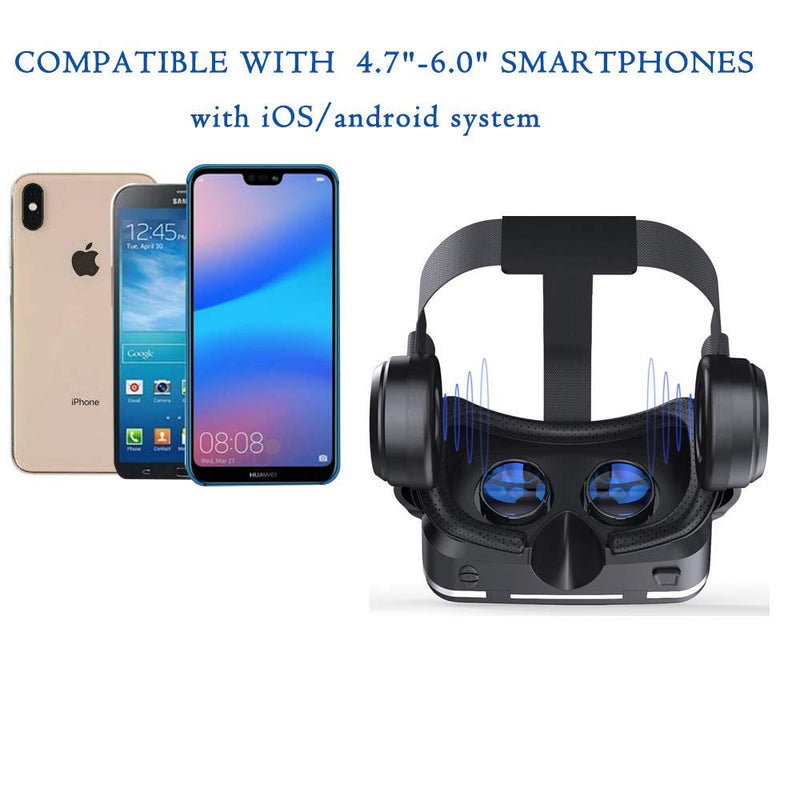 VR Shinecon vr Headset for Phone, Virtual Reality Goggles System 3D Glasses Set for Android Phone iPhone iOS with 4.7-6.0 inch Black - LeoForward Australia