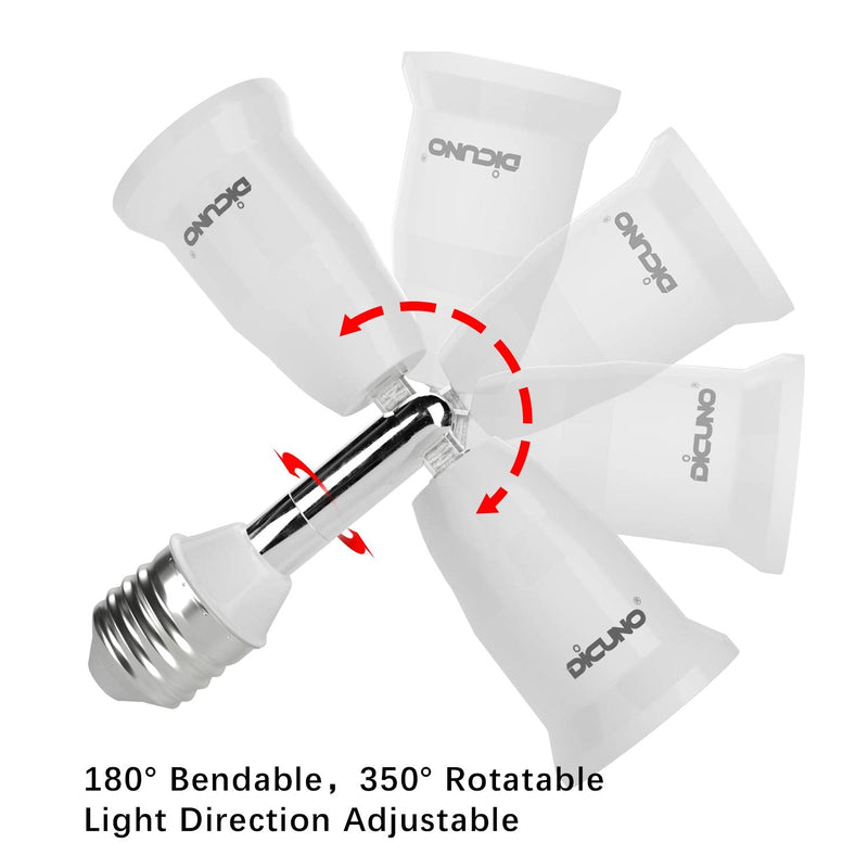  [AUSTRALIA] - DiCUNO E26 4.5 Inch/11.5CM Extension Socket Extender Adapter, E26 to E26 Adjustable Extension, Flexible Medium Light Bulb Socket Converter, 180 Degree Bendable (2-Pack) 2