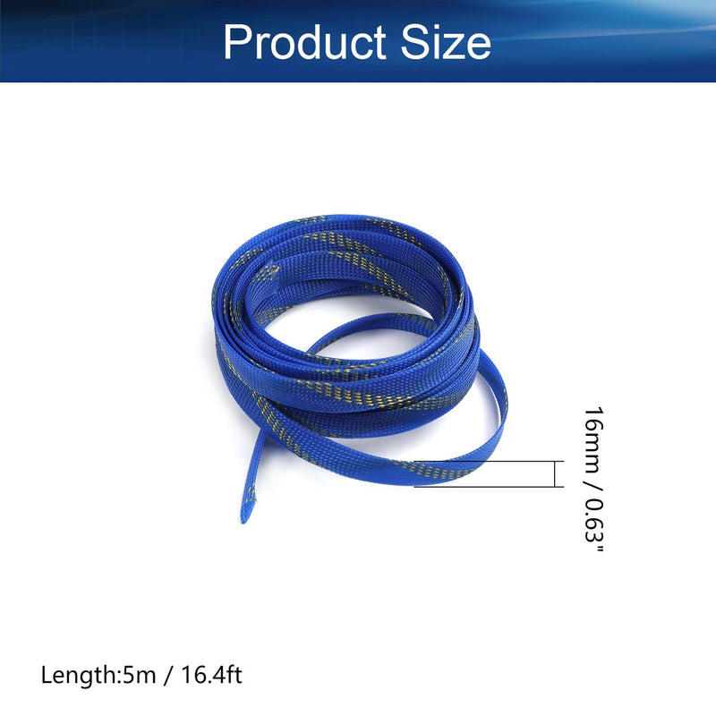  [AUSTRALIA] - Bettomshin 1Pcs Length 16.4Ft PET Braided Cable Sleeve, Width 16mm Expandable Braided Sleeve for Sleeving Protect Electric Wire Electric Cable Blue and Gold