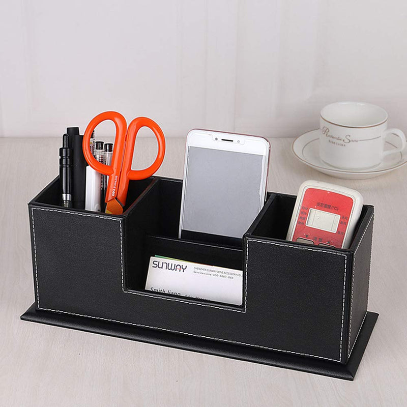 Leather Pencil Holders and Organizers for Desk Accessories & Workspace Organizers,Desk Supply Organizer for Pen/Business Name Cards,Desk Supplies Holders for Office & School (Black) Black - LeoForward Australia