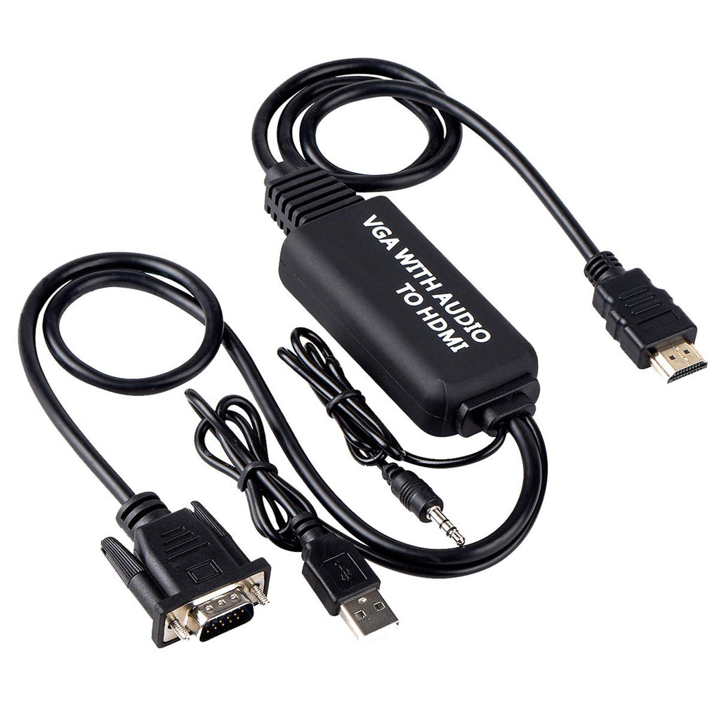  [AUSTRALIA] - VGA to HDMI Cable, VGA to HDMI Adapter Cable with Audio for Connecting Old PC, Laptop with a VGA Output to New Monitor, Display, HDTV with HDMI Input (6Ft, Male to Male) 6 Feet Black
