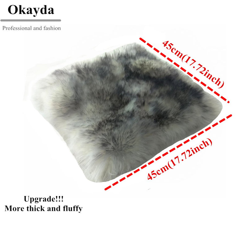  [AUSTRALIA] - OKAYDA Square Real Sheepskin Car Seat Cover Automobile Front Seat Cushion Non-Slip Universal Fit Fur Cushion for Car, Chair and Office Chair (1 Piece) (Grey tips) Grey tips