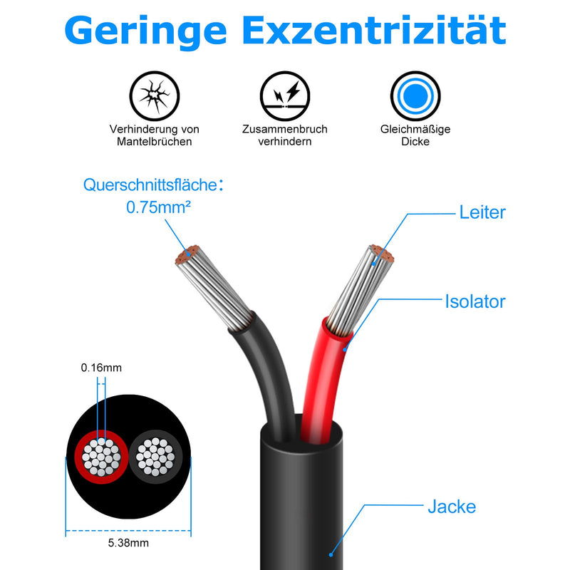  [AUSTRALIA] - 10 meters 18AWG 2x0.75mm² electrical wire, 2 core cable 5V/12V/24V power cable tinned copper cable, flexible and soft low impedance high temperature resistance extension cable 10 meters 18AWG-2C (2x0.75mm²)