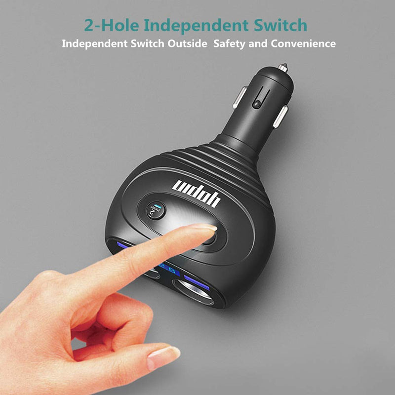  [AUSTRALIA] - 2 Sockets Cigarette Lighter Splitter, QC3.0+5V 2.4A Dual USB Car Charger, Separate Switch Voltage Display, 12/24V 80W Power Adapter Compatible iPhone iPad Android 2 Cigarette Socket