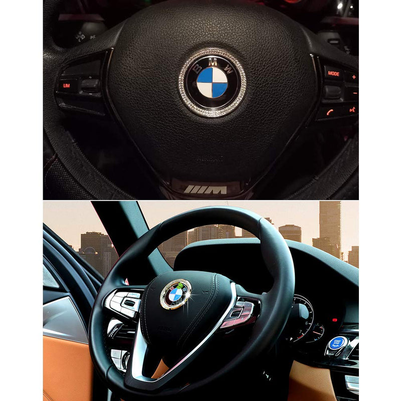  [AUSTRALIA] - LECART Crystal Bling Steering Wheel Emblem Badge Logo Cover Trim Circle Ring Center Decor Logo Decoration Interior Accessory for BMW 1 2 3 5 7 Series X1 X 3 X 5 X6 Z3 Z4 i3 i8 E30 E34 E36 E39 Silver