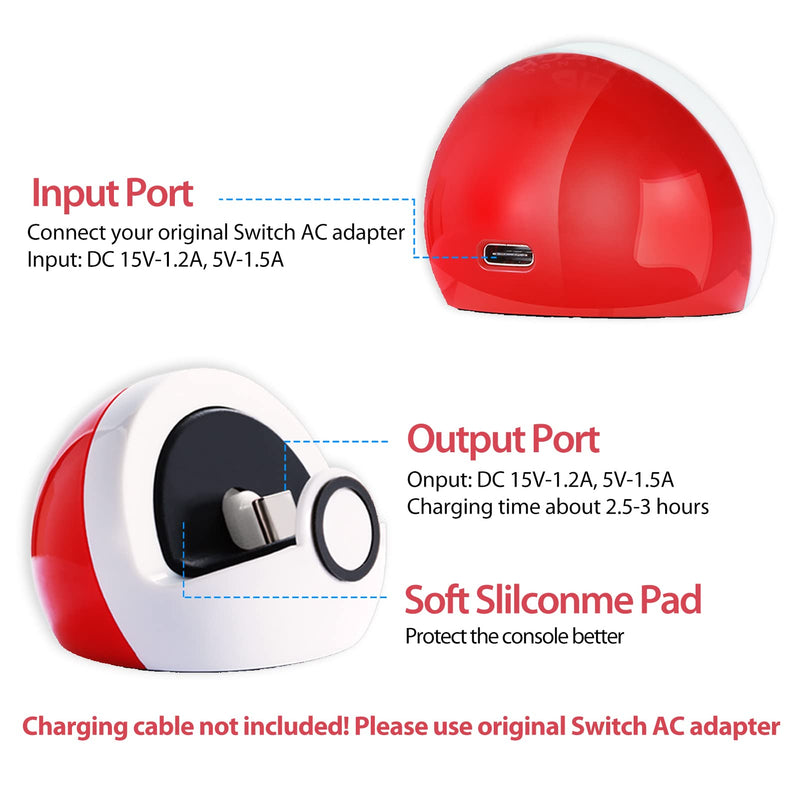  [AUSTRALIA] - Antank Tiny Charging Stand Compatible with Nintendo Switch and Switch Lite/Switch OLED, Type-C Port Charge Dock Station no Projection, Mini Compact Portable White & Red