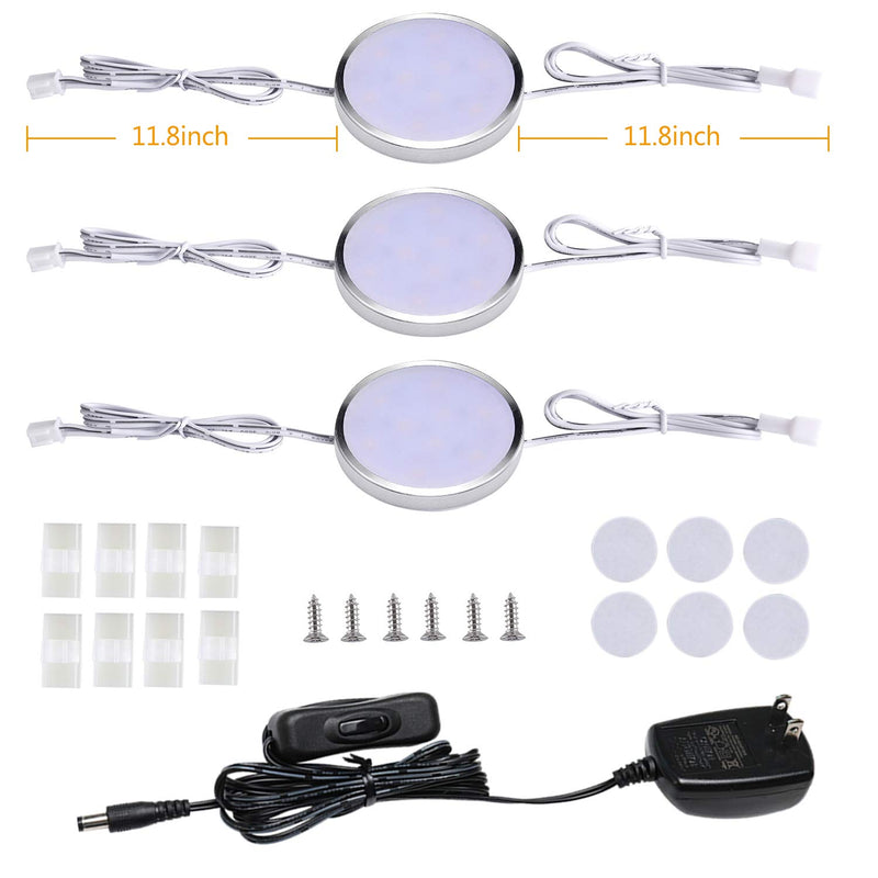 LED Under Counter Lighting Fixture,3 Pack Wired Linkable Under Cabinet Lights for Kitchen,Plug in Puck Lights with Manual Switch for Wardrobe Closet Showcase Bookcase（6000K Daywhite） Day White - LeoForward Australia