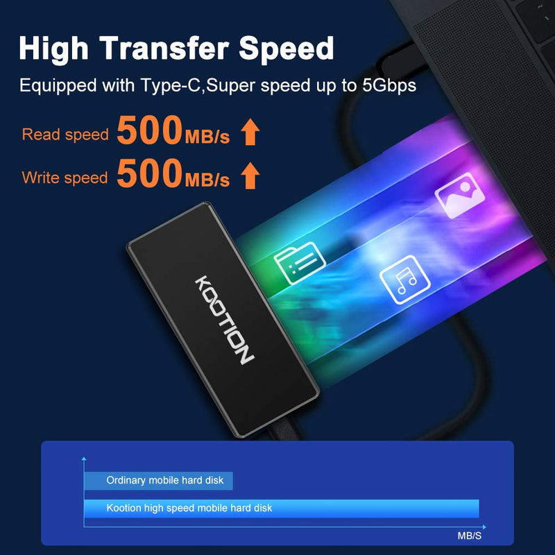  [AUSTRALIA] - KOOTION External SSD Hard Drive 120GB Portable SSD USB-C Solid State Drive Up to 540MB/s, USB 3.1 Mini Aluminum Gaming Hard Drive for Laptop/MacBook/Game Console, Black, 120GB