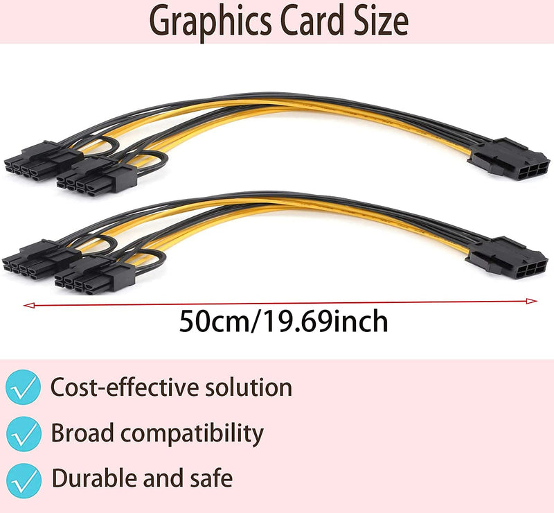  [AUSTRALIA] - 6 pin to 2 x PCIe 8 (6+2) pin Graphics Card（50cm/Pack）, HOINCO PCI-e Express VGA Splitter Power Extension Cable(2 Pack)