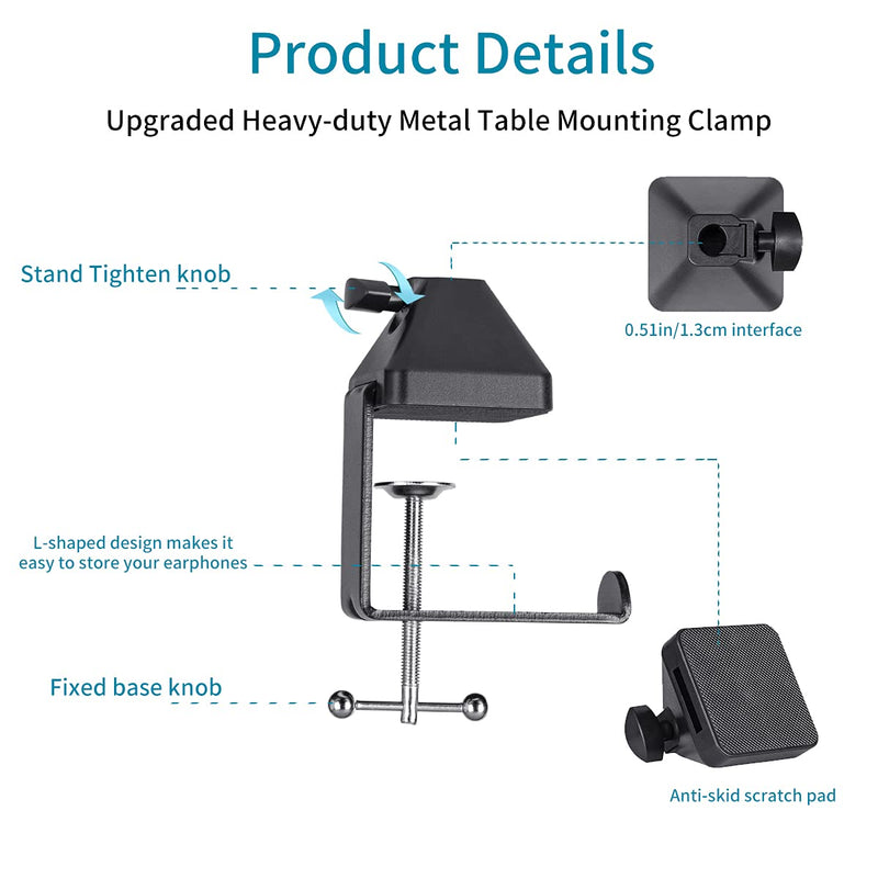  [AUSTRALIA] - novonest Heavy-duty Metal Table Mounting Clamp,Black Large-area Contact Base for Microphone Suspension Boom Scissor Arm Stand Holder,Max Clamping Thickness 2.75"/70mm,with Headset Hook Hanger,NB35-B Upgraded Base