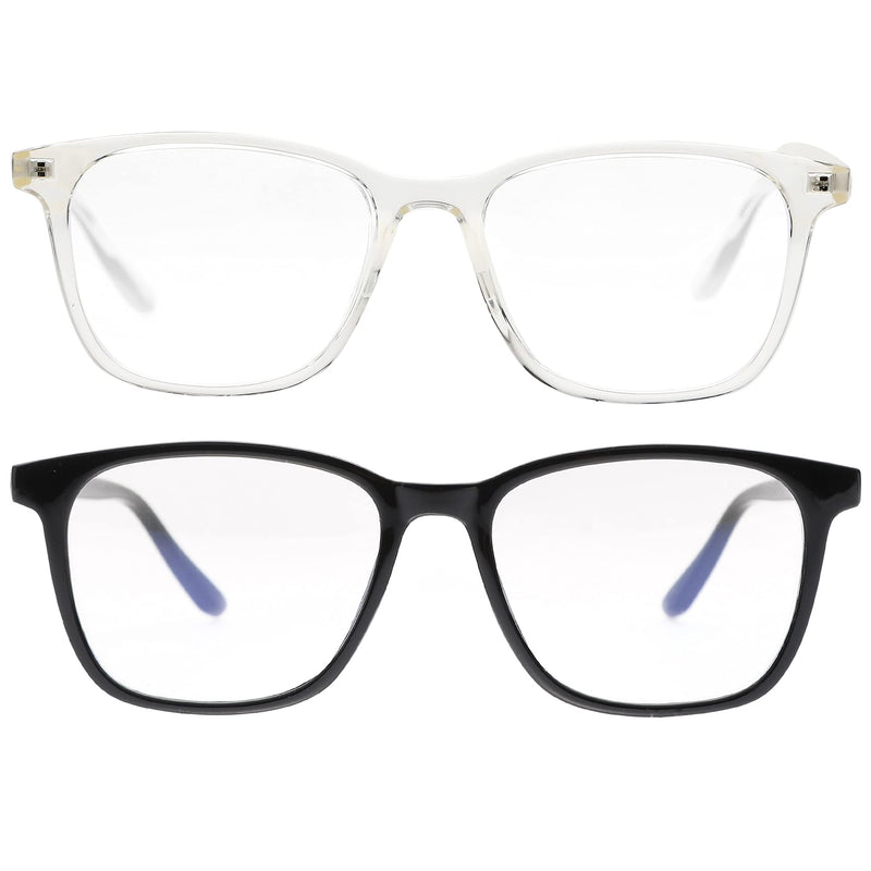  [AUSTRALIA] - 2 Pack Blue Light Blocking Glasses Women/Men, TR90 Frame Computer Gaming Eyeglasses, Anti Eyestrain & UV Glare Eyewear 2 Pack Transparent + Bright Black 52 Millimeters