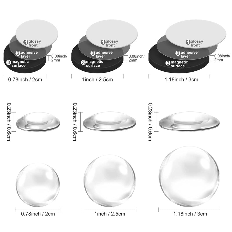  [AUSTRALIA] - 72 Pieces Craft Magnets Glass Ceramic Ferrite Magnet with Adhesive Backing and Transparent Clear Glass Cabochons for DIY Craft Fridge Refrigerator Magnets Pendants(Round,0.8 Inch, 1 Inch, 1.2 Inch)