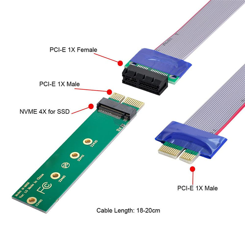  [AUSTRALIA] - Xiwai NGFF M-Key NVME AHCI SSD to PCI-E 3.0 1x x1 Vertical Adapter with Cable Male to Female Extension Green 1x