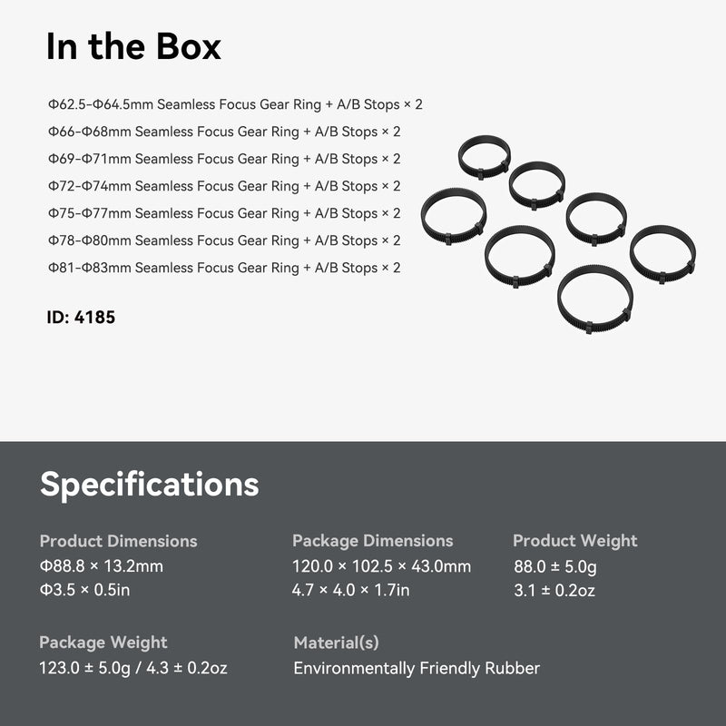  [AUSTRALIA] - SmallRig Seamless Follow Focus Ring Set of 7, with AB Stop and Non-Slip Rubber, Standard M0.8 Focus Gear Ring, Compatible with SmallRig Follow Focus 3010B, 3850, 3781, 3918-4185