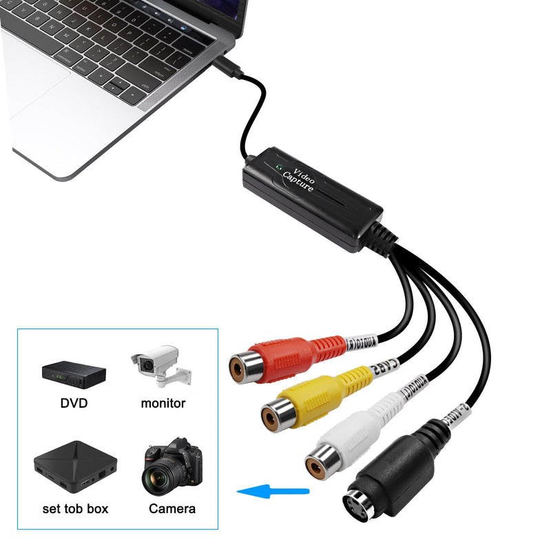  [AUSTRALIA] - XMSJSIY RCA AV to USB C Converter Video Capture Card Adapter 1 Channel AV NTSC PAL Video S Video/Composite to USB Converter Video Audio RCA for Mobile Phone/PC