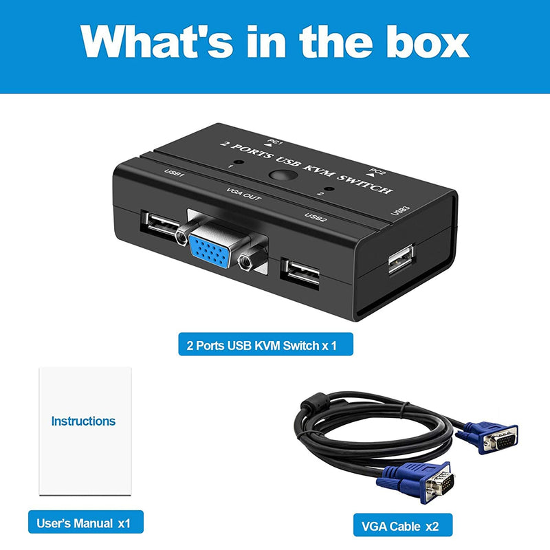  [AUSTRALIA] - Rybozen 2 Port USB VGA KVM Switch with 2 Cables, Selector Switcher for 2PC Sharing One Video Monitor and 3 USB Devices, Keyboard, Mouse, Scanner, Printer