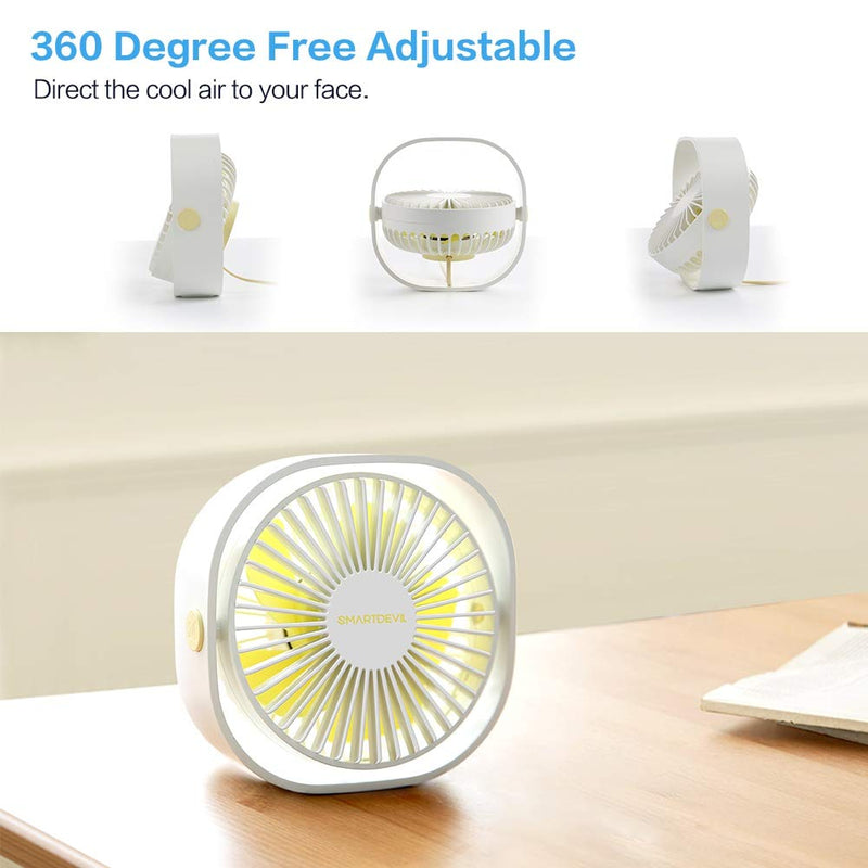  [AUSTRALIA] - SmartDevil Small Personal USB Desk Fan,3 Speeds Portable Desktop Table Cooling Fan Powered by USB,Strong Wind,Quiet Operation,for Home Office Car Outdoor Travel (Natural White) Natural White
