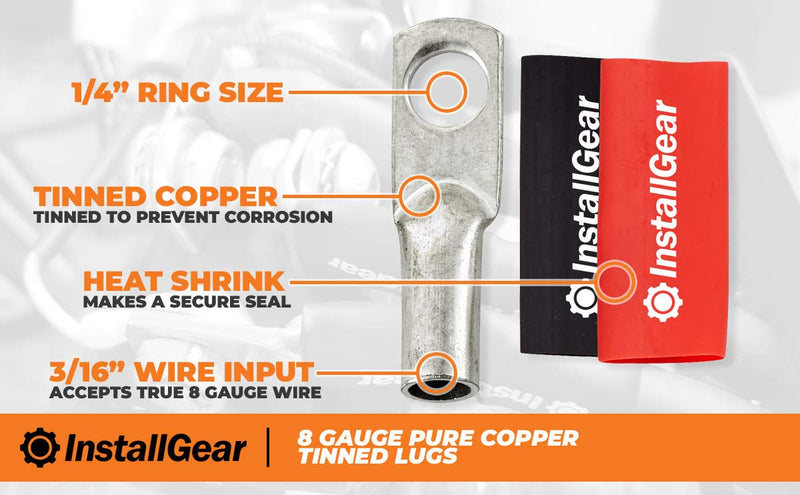  [AUSTRALIA] - InstallGear 8 Gauge AWG Tinned Pure Copper Lugs Ring Terminals Connectors with Heat Shrink - 10-Pack