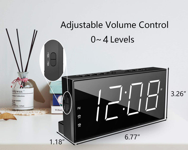 Digital Alarm Clocks for Bedrooms, Loud Dual Alarm Clock for Heavy Sleepers with USB Charger, Snooze, Battery Backup, 7" Large LED Display, Plug in Basic Bedside Clock with Dimmer, Volume 12/24H DST White - LeoForward Australia