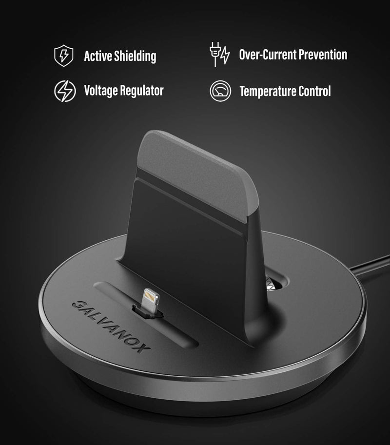  [AUSTRALIA] - GALVANOX iPhone Charger Stand (MFi Certified) Fast Charging Lightning Desktop Holder Dock with Built-in USB C Cable and USB-C 20W Power Adapter for Apple iPhone 8/8 Plus/X/Xs/XR/11/12/13/14 Pro Max