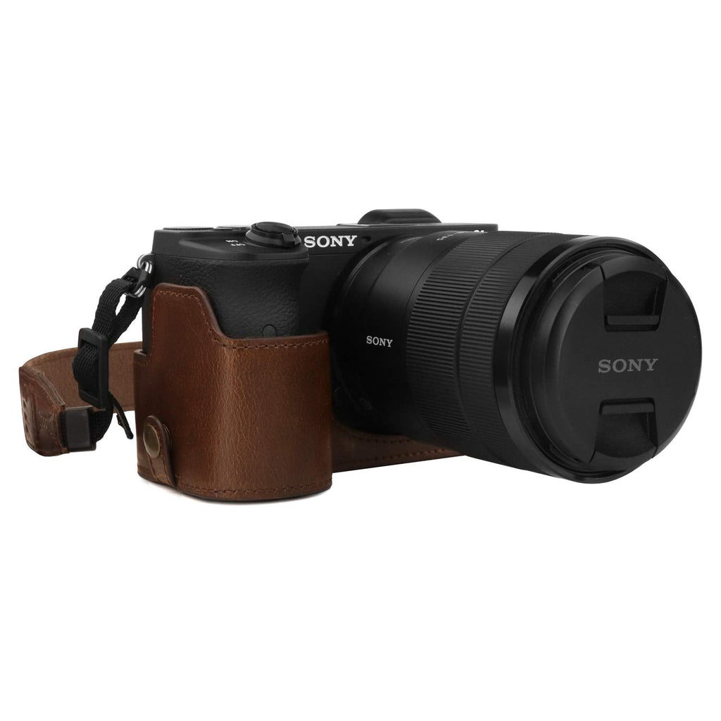  [AUSTRALIA] - MegaGear Ever Ready Leather Camera Half Case Compatible with Sony Alpha A6600 Dark Brown