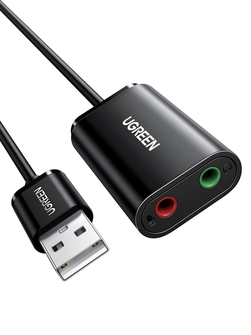  [AUSTRALIA] - UGREEN USB to Audio Jack Sound Card Adapter with Dual TRS 3-Pole 3.5mm Headphone and Microphone USB to Aux 3.5mm External Audio Converter for Windows Mac Linux PC Laptops Desktops PS5 Headsets, Black