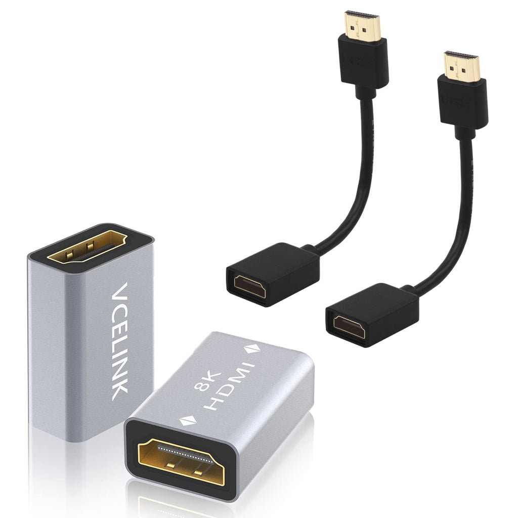  [AUSTRALIA] - VCELINK 2-Pack HDMI Swivel Adapter Male to Female Bundle with 2-Pack 8K HDMI Coupler Female to Female