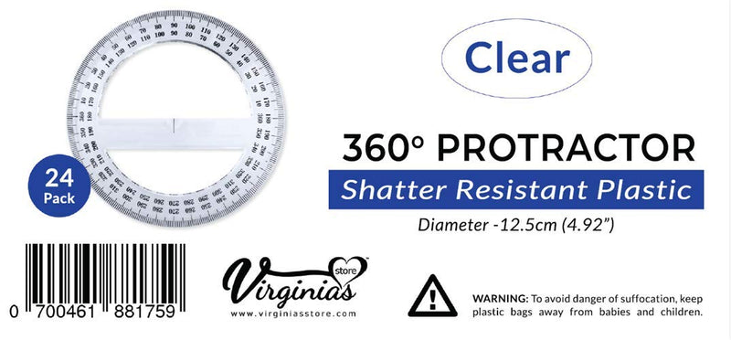 Pack of 24, 360-degree Protractor, 12.5cm (4.92") Diameter, Crystal Clear - LeoForward Australia