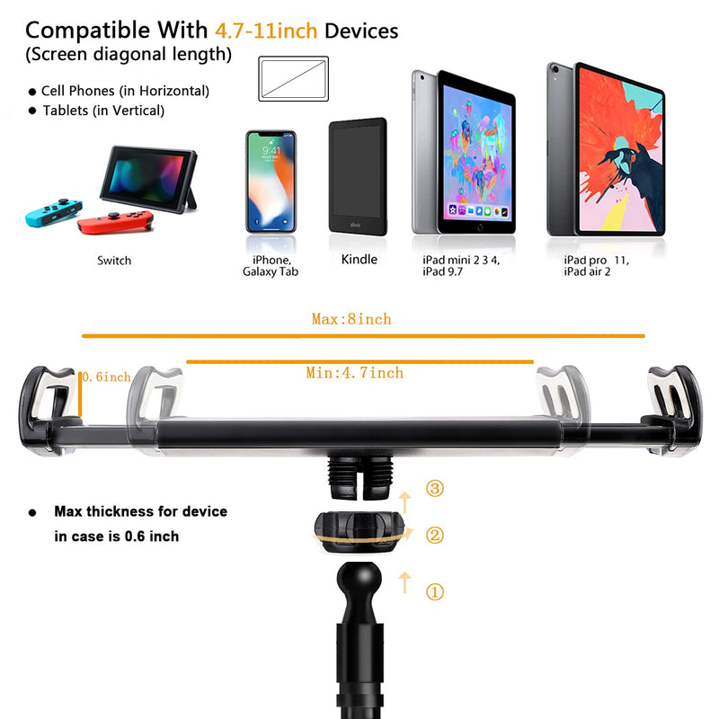  [AUSTRALIA] - Gooseneck Tablet Phone Holder, SRMATE Tablet Stand with Flexible Long Arm Clamp Clip Mount for iPhone, iPad, Switch, Samsung Galaxy Tabs, Kindle Fire for Bed Desk, 30 in (Black) Black
