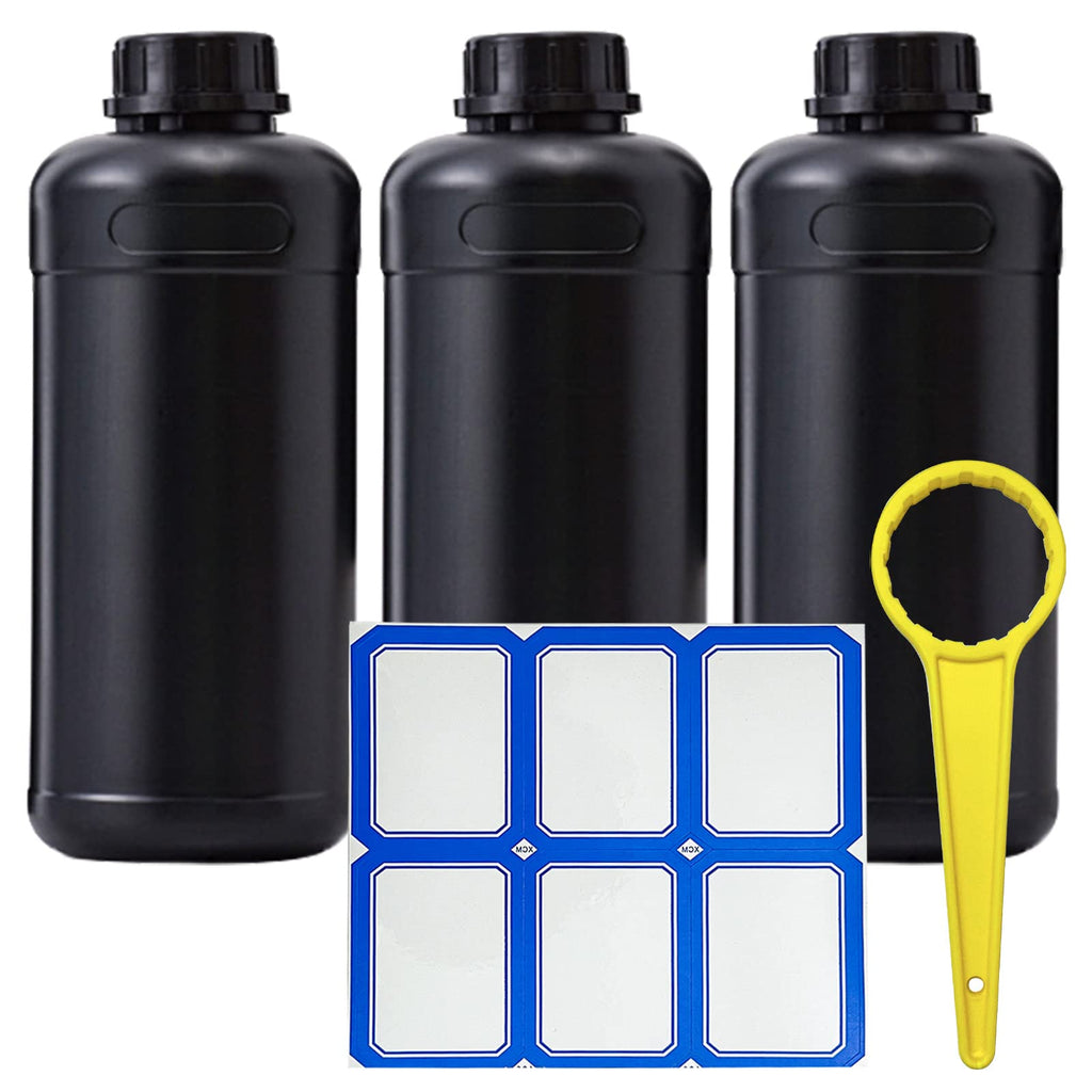  [AUSTRALIA] - 3x1L HDPE Darkroom Chemical Storage Bottles Liquid Container Film Photo Developing Processing Equipment Anti-Light Leakage Laboratory Accessories with Label and Cap Tightening Tools,Black