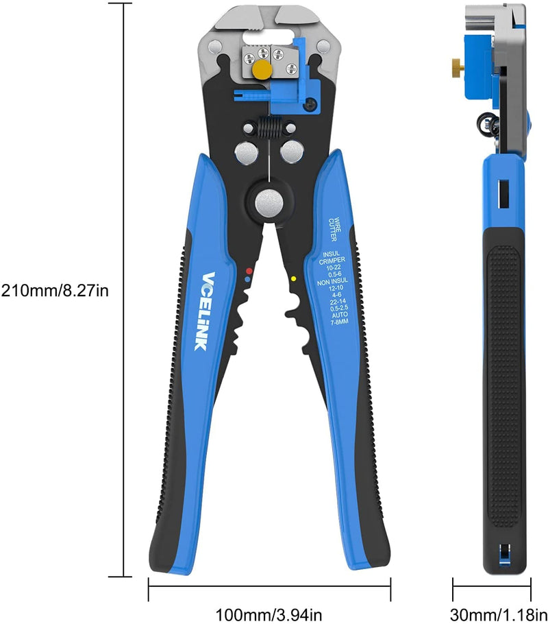  [AUSTRALIA] - VCELINK Automatic Wire Stripper Tool, Self Adjusting Wire Cutter Crimper Pliers for 24–10 AWG Electrical Wire Stripping, Cutting and Crimping (Blue) 8-Inch