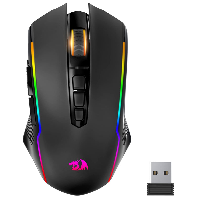  [AUSTRALIA] - Gaming Mouse, Redragon Wireless Mouse Gaming with 8000 DPI, PC Gaming Mice with Fire Button, RGB Backlit Programmable Ergonomic Mouse Gamer, Rechargeable, 70Hrs for Windows, Mac Gamer, Black