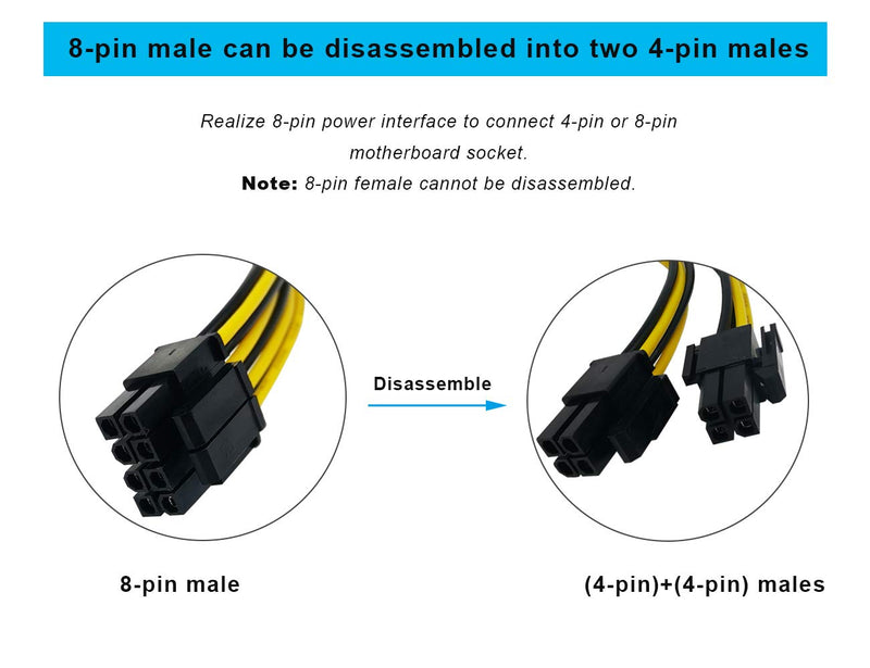  [AUSTRALIA] - ZLKSKER 8 Pin CPU Power Cable / Adapter (8 Inch, 18AWG), 8 Pin Male (4+4) to 8 Pin Female Connector, ATX 12V Internal Power Extension Cable