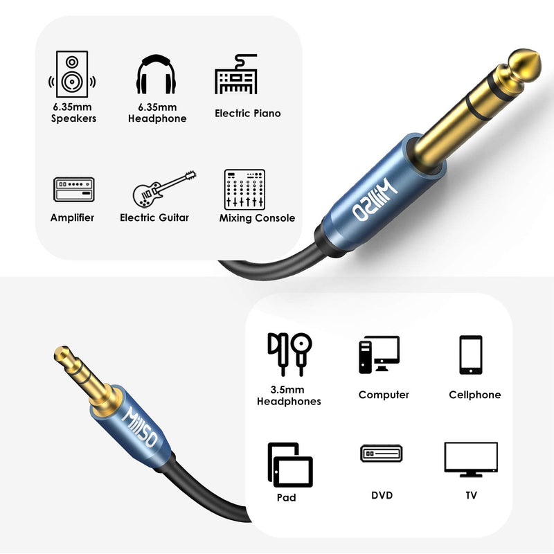 MillSO 6.35mm Male 1/4 to 3.5mm Male 1/8 TRS Stereo Audio Cable (8 ft), Headphone Adapter 1/8 to 1/4 Adapter for Guitar, Piano, Amplifiers, Home Theater Devices, or Mixing Console - 8 Feet - LeoForward Australia