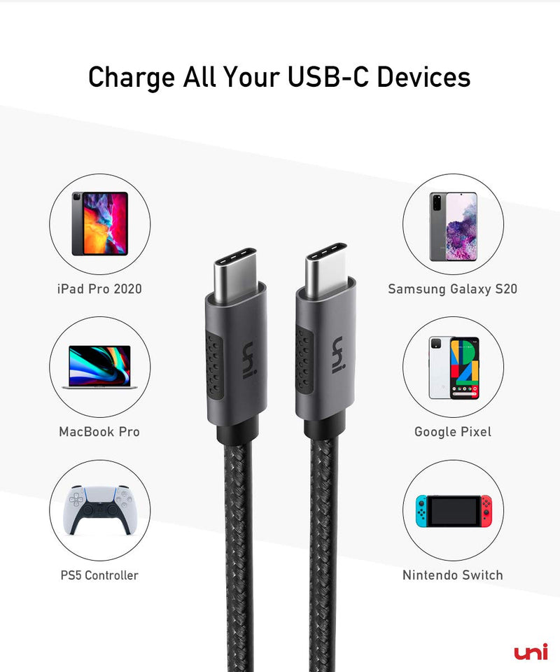  [AUSTRALIA] - USB C to USB C Cable, uni USB Type C 100W Fast Charging Nylon Braided Cable (5A 20V) Compatible with iPad Pro 2019/2018, MacBook Pro 2019/2018/2017, Dell XPS 13/15, Surface Book 2 and More, 6.6ft 6ft
